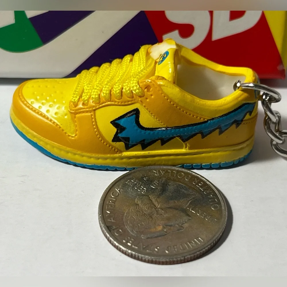 3D Mini Sneaker Keychains Yellow Blue‎ Lightning Swoosh with mini box